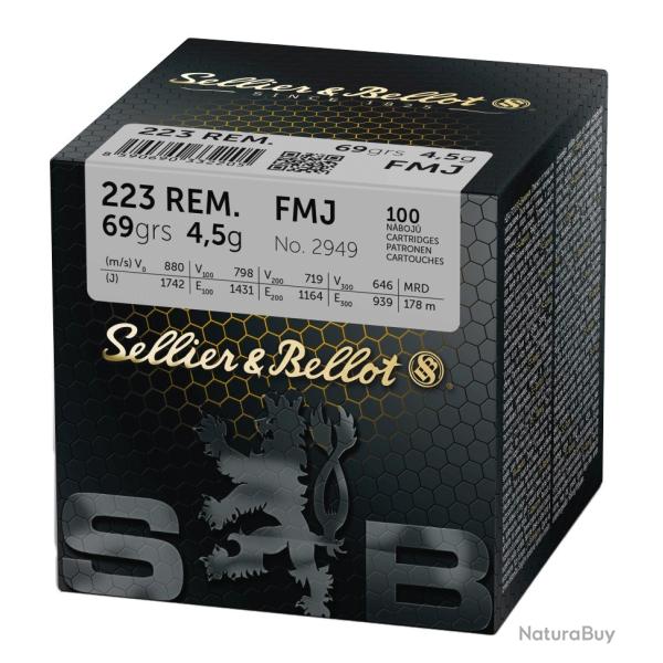 Munitions SELLIER & BELLOT cal.223 rem fmj 69 gr 4.5g par 100