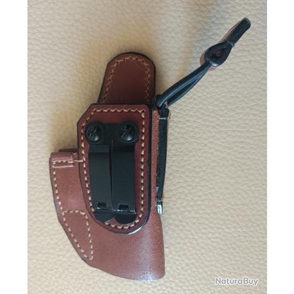 Holster, droitier,  "Inside"  IWB en cuir marron pour Glock 19, 45, 23 et 44