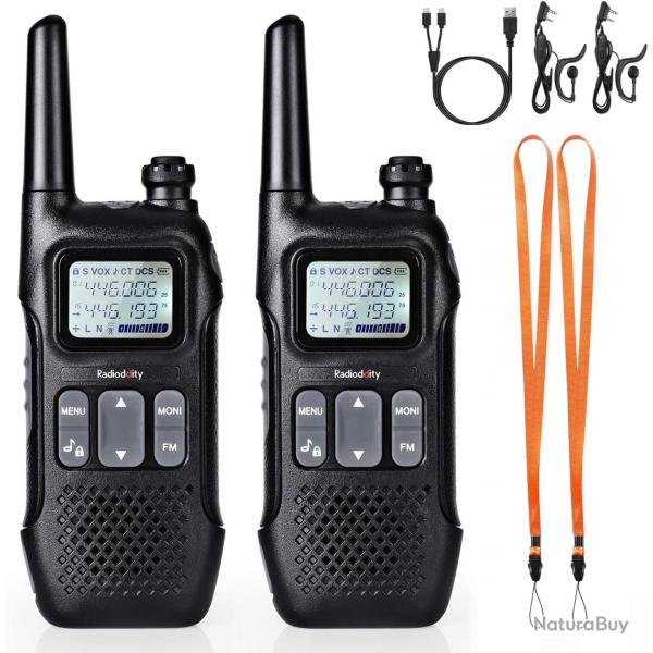 Lot de 2 Talkie Walkie 16 Canaux �cran LCD Vox CTCSS Casque Lampe LED Longue Port�e Batterie 1500 mA
