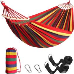Hamac 2,70x1,50m Charge 200kg Tige en Bois Courb&eacute;e avec &Eacute;tui de Transport Ext&eacute;rieur Camping Rouge