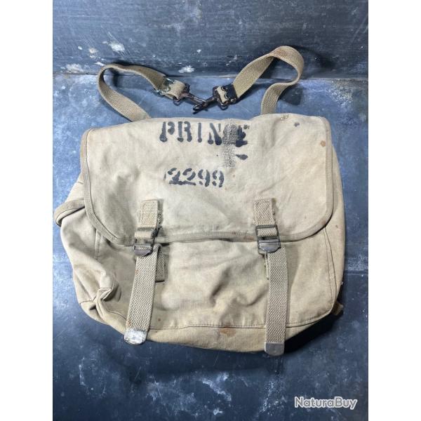 Musette US Army M-1936 WW2 originale nominative avec sangle. Militaire Militaria. Sac sacoche