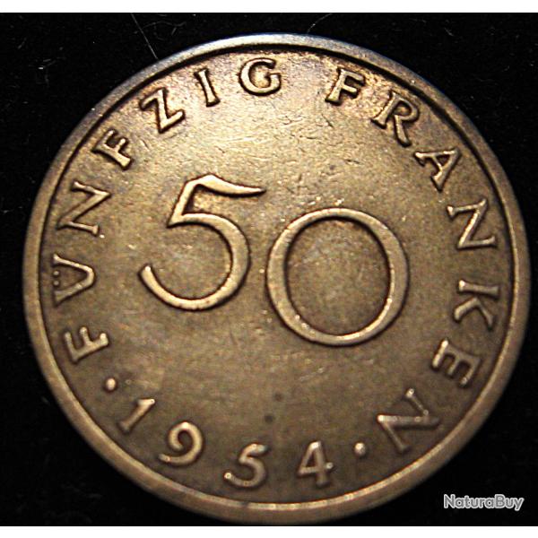 Saarland piece de 50 franken 1954 ttb diametre 27 mm