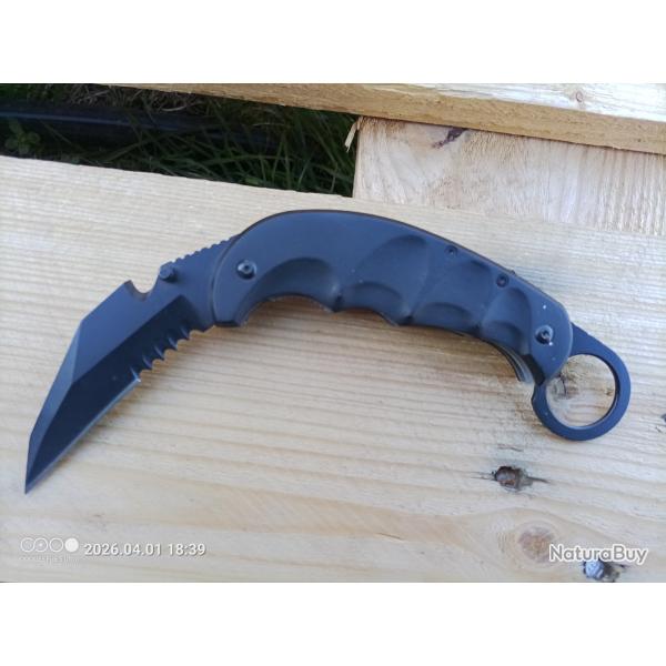 Couteau karambit (Griffe) - Noir - lame 8cm, produit neuf, issu de collection personnelle