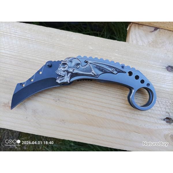 Couteau karambit Chauve mort - Noir/gris - lame 7cm, produit neuf, issu de collection personnelle