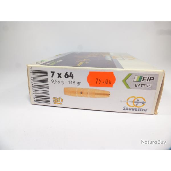 boite de 20 balles sans plomb SAUVESTRE calibre 7X64 FIP 9.55g 148grs