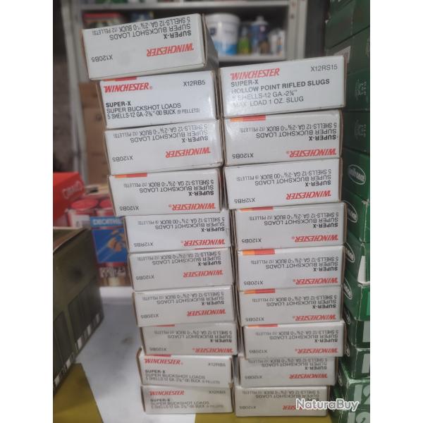 19 boites  de Munitions   cal 12 de marque winchester.