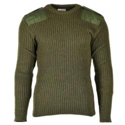 Pull commando en laine vert olive Arm&eacute;e Britannique pull-over col rond