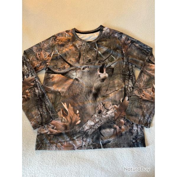 Tee-shirt manches longue camouflage cerf