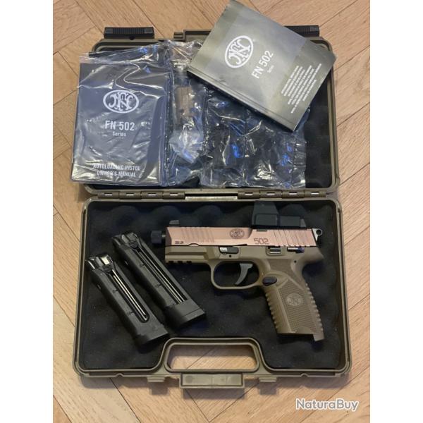 Pistolet FN502 Tactical FDE Cal. 22LR FN HERSTAL avec point rouge Vector optics  multi r�ticule