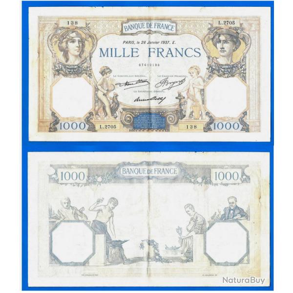 France 1000 Francs 1937 Ceres Et Mercure Grand Billet Franc Frcs Frc Frs