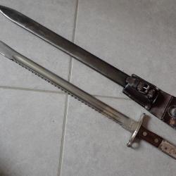 731541 Baionnette de pionnier Suisse Mod&egrave;le 1914 &agrave; 65 dents de scie + porte fourreau cuir