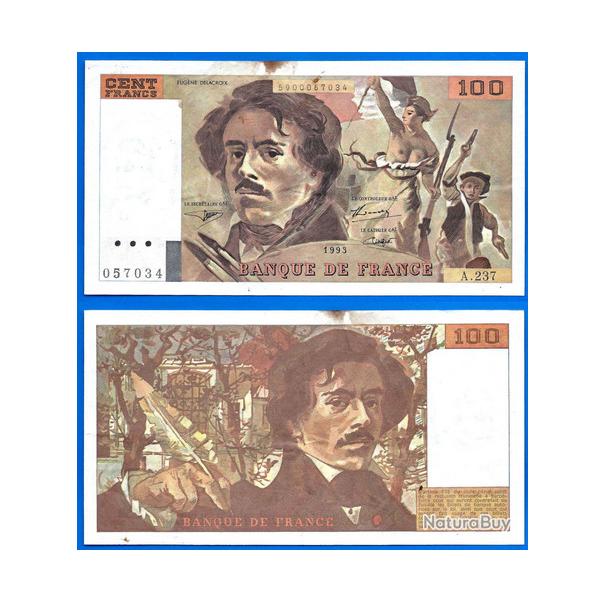 France 100 Francs 1993 Delacroix Francs Billet Frcs