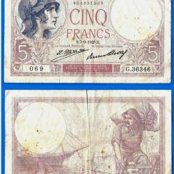 France 5 Francs 1928 7 Septembre Violet Billet Franc Frcs Frc Frs