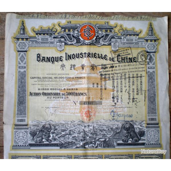 Banque Industrielle de Chine 500 Francs 1913 Action Franc