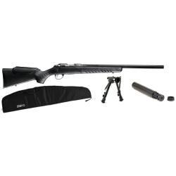 Pack carabine SAKO cal.22lr quad heavy barrel synth&eacute;tique filet&eacute;e + silencieux + bipied + fourreau