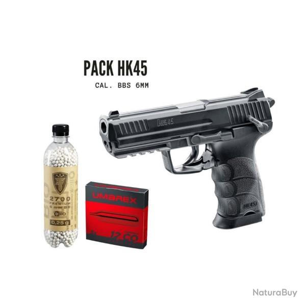 Pack HK45 bbs 6mm CO2 2,0J + 2700 bille ef bio 0.25G + 5 CO2