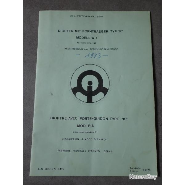 Notice du dioptre pour fusil Rubin Schmidt K31 Suisse Waffenfabrik
