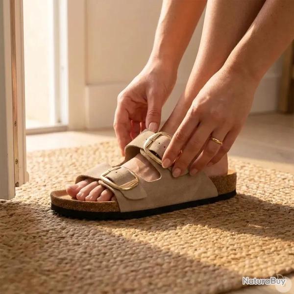 Sandales Femme Taupe en Synth�tique - Mod�le Confort Bas 36