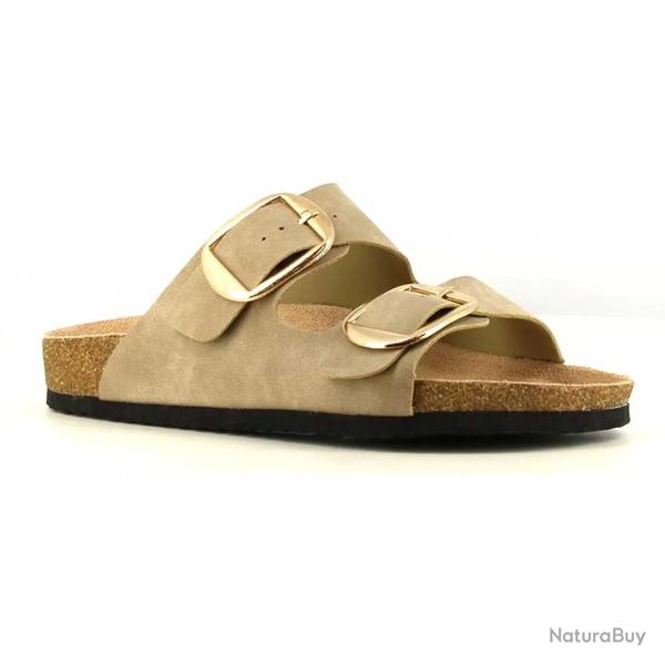 Sandales Femme Taupe en Synth�tique - Mod�le Confort Bas 38