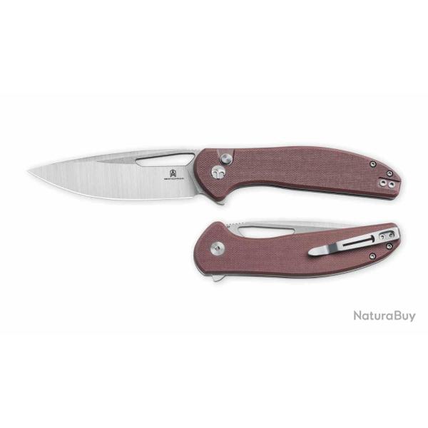 Couteau Bestechman Whalefin Lame Drop Point Acier D2 Satin Manche G10 Brown Button Lock BTKMK18C
