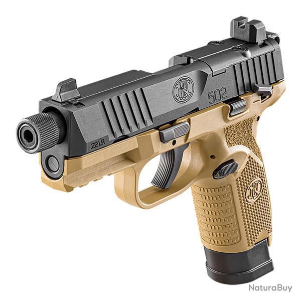 Pistolet FN HERSTAL FN 502 Tactical Bi-Tone Black/FDE limited  - 22Lr  /  Optic ready plus filtage