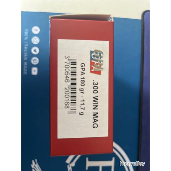 BOITE DE 20 BALLES SOLOGNE CALIBRE 300 WM GPA 180 GR / 11.7G NEUVE