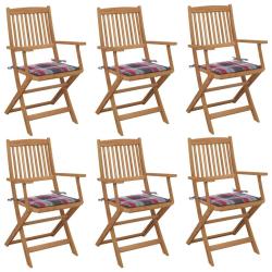 Chaises pliables de jardin lot de 6 avec coussins Bois d'acacia