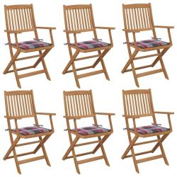 Chaises pliables de jardin lot de 6 avec coussins Bois d'acacia