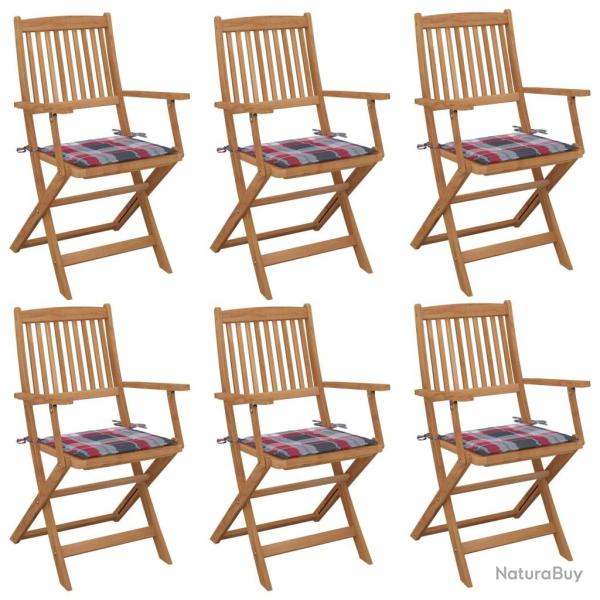 Chaises pliables de jardin lot de 6 avec coussins Bois d'acacia