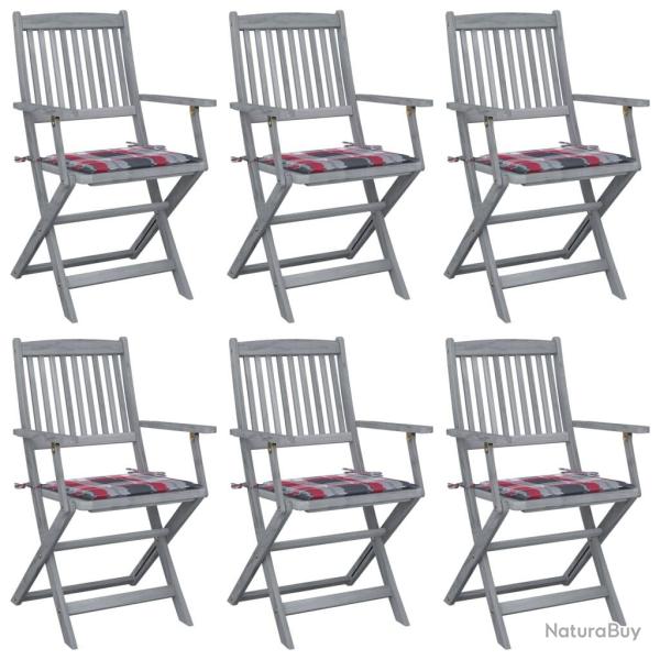 Chaises pliables d'ext�rieur lot de 6 et coussins Bois d'acacia