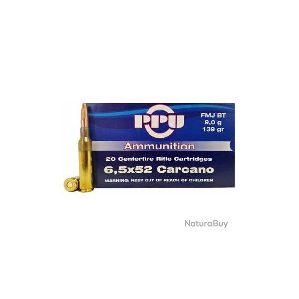 Cartouches PPU Calibre 6,5x52 CARCANO FMJ BT 139 grs - Boite de 20 unit�s