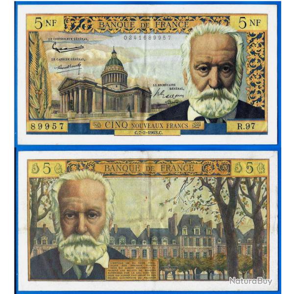 France 5 Nouveaux Francs 1963 Victor Hugo Billet Franc Frcs Frc Frs