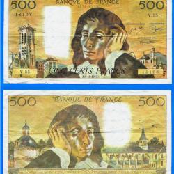 France 500 Francs 1975 6 Novembre Serie V Pascal Billet