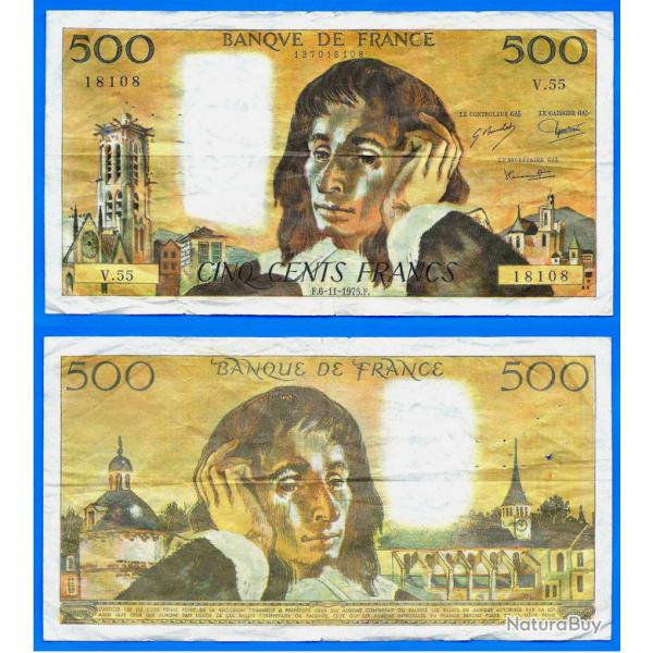 France 500 Francs 1975 6 Novembre Serie V Pascal Billet