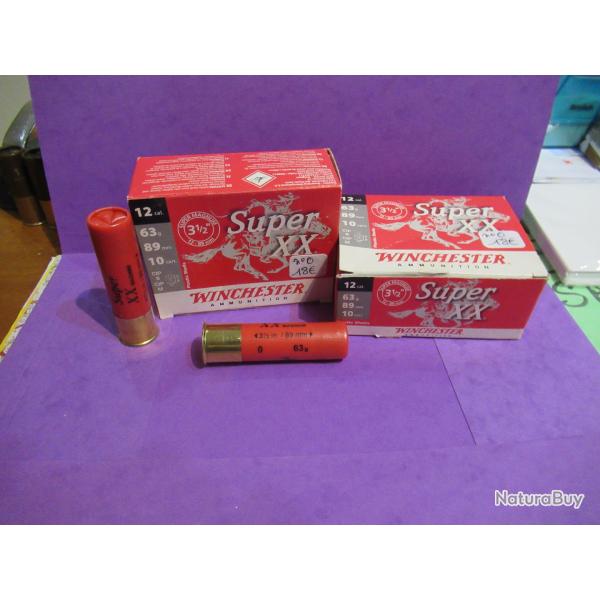 20 cartouches winchester SUPER XX en cal 12/89 et 63 g SUPER MAGNUM