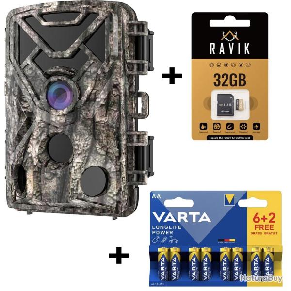 Pack pi�ge photographique Ravik RAV100 + Carte 32GB + 8 piles