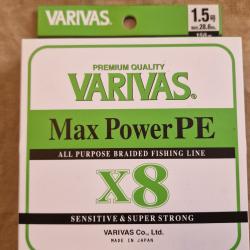Tresse VARIVAS X8 Max Power PE 1.5 (0.2mm) 150m vert - HILMAR SUPER DESTOCK !!!