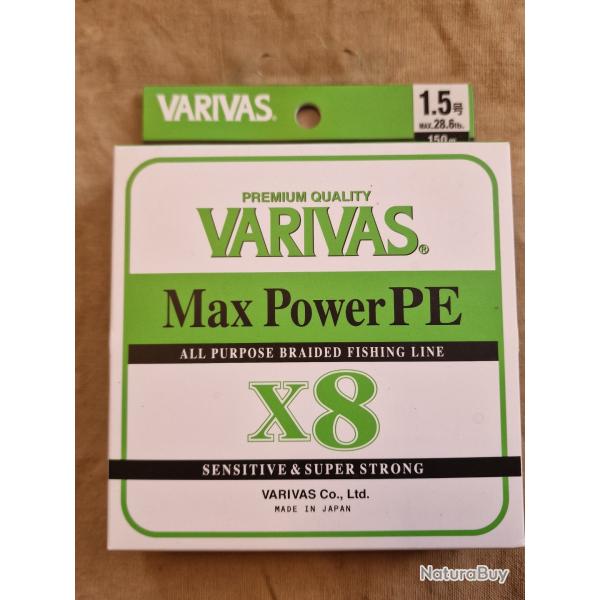 Tresse VARIVAS X8 Max Power PE 1.5 (0.2mm) 150m vert - HILMAR SUPER DESTOCK !!!