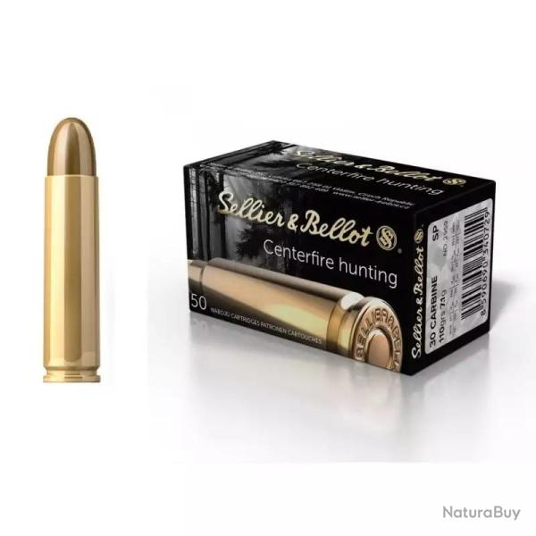 Cartouches Sellier & Bellot calibre 30 CARBINE 7.1g 110Gr FMJ x50