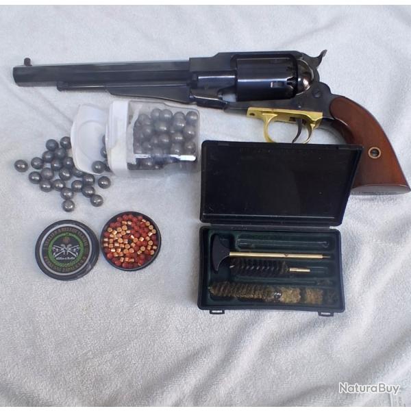 ETAT NEUF REMINGTON 1858 NEW ARMY  C 44 PIETTA  GUIDON DERIVABLE + 100 boulets,100 amorces,kit net