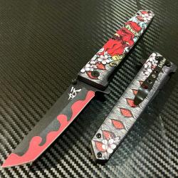 Couteau Pliant ElitEdge Red Demon Lame Tanto Acier 420C Black & Red Manche Nylon Artwork Demon -