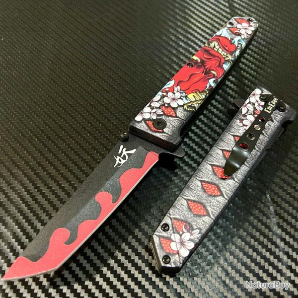 Couteau Pliant ElitEdge Red Demon Lame Tanto Acier 420C Black & Red Manche Nylon Artwork Demon -