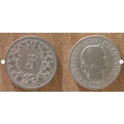 Suisse 5 Rappen 1880 Centimes Cent Cents Francs Rappens
