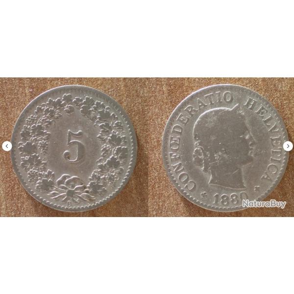 Suisse 5 Rappen 1880 Centimes Cent Cents Francs Rappens