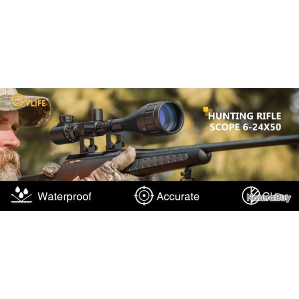 OFFRE TIR CVLIFE 6-24x50 AO Lunette de Tir avec colliers de 20 inclus Livraison Offerte