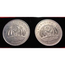 Mauritius , pieces de 5 rupees  1987 & 1991 ttb diametre 30,8 mm
