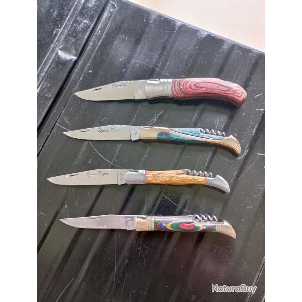Lot de 4 Couteaux Pliants Type Laguiole - Divers Manches Stamina Wood