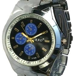Montre Homme Sport M&eacute;tal Fond Bleu Aiguilles Luminescentes