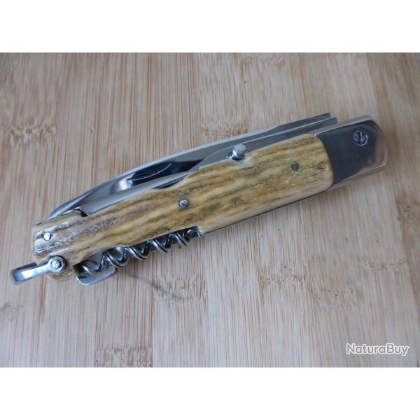 Ancien couteau pliant Vintage 6 pi�ces MAKINOX bois de cerf � pompe Thiers FRANCE TB ETAT