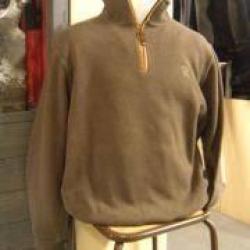 DESTOCKAGE - Pull Lovergreen col zipp&eacute; couleur marron chin&eacute; + coudes